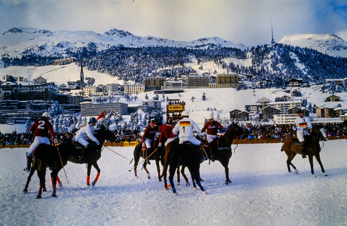 Construction work on the frozen Lake of St. Moritz